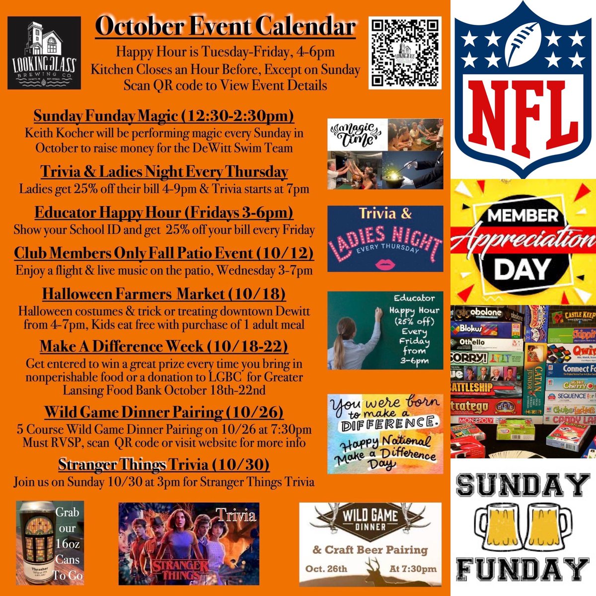 LGBrewingCo's tweet photo. #sundayfunday😎 #familygameday 12-6pm

#nflfootball at 1pm, Bring a game to play with #family while enjoying weekly specials (#steakpanini #frenchdip #shrimppasta #turkeyrueben &amp; #turketarian), new 🍻 (#brownipa #oktoberfest #lemonlimesour #hibiscusblondeale #margaritaseltzer) https://t.co/ObycsdrVHB