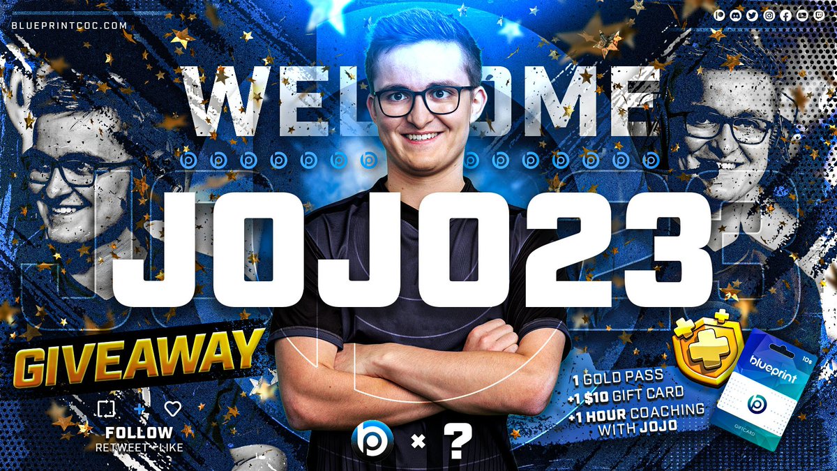🤩┋We have our OG #ClashofClans  Coach joining us back🏆the Lalo God!

🥰┋Welcome Jojo23 🇩🇪 to the Blue family!

🥳┋To celebrate, we have a GIVEAWAY!
10$ gift card + Pro Session + Gold Pass🔥

🎁┋To Participate:
 💙 Follow @jojo23_coc &amp; <a href="/BlueprintCoC/">Blueprint CoC | Code BLUE</a>
 🔃 RT &amp; like this post!