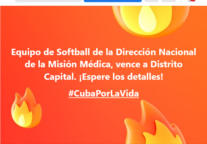 cubacooperaven's tweet photo. Equipo de Softball de la Dirección Nacional de la Misión Médica, vence a Distrito Capital. ¡Espere los detalles!

#CubaPorLaVida #FuerzaCuba #CubaPorLaPaz #Cuba #CheVive #CamiloVive #CubaViveEnSuHistoria https://t.co/Tv8l6M5ChG