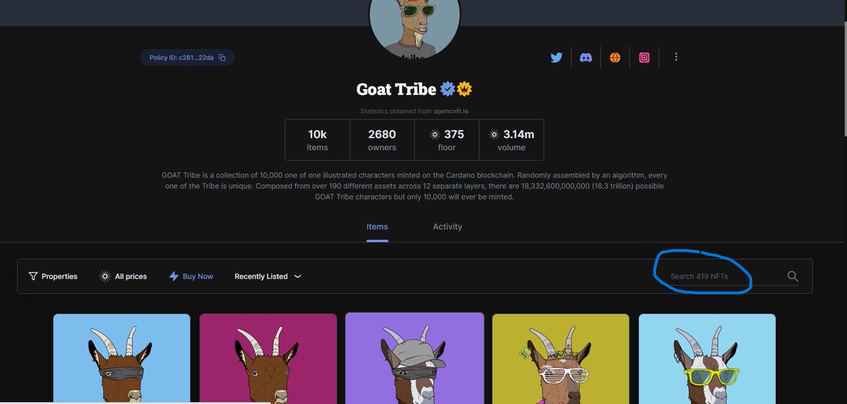 I have none of my goats listed, but there are 419 on the market. Tempted to list one to make it an even 420, thoughts? <a href="/adaGOATS/">GOAT Tribe 🐐</a>