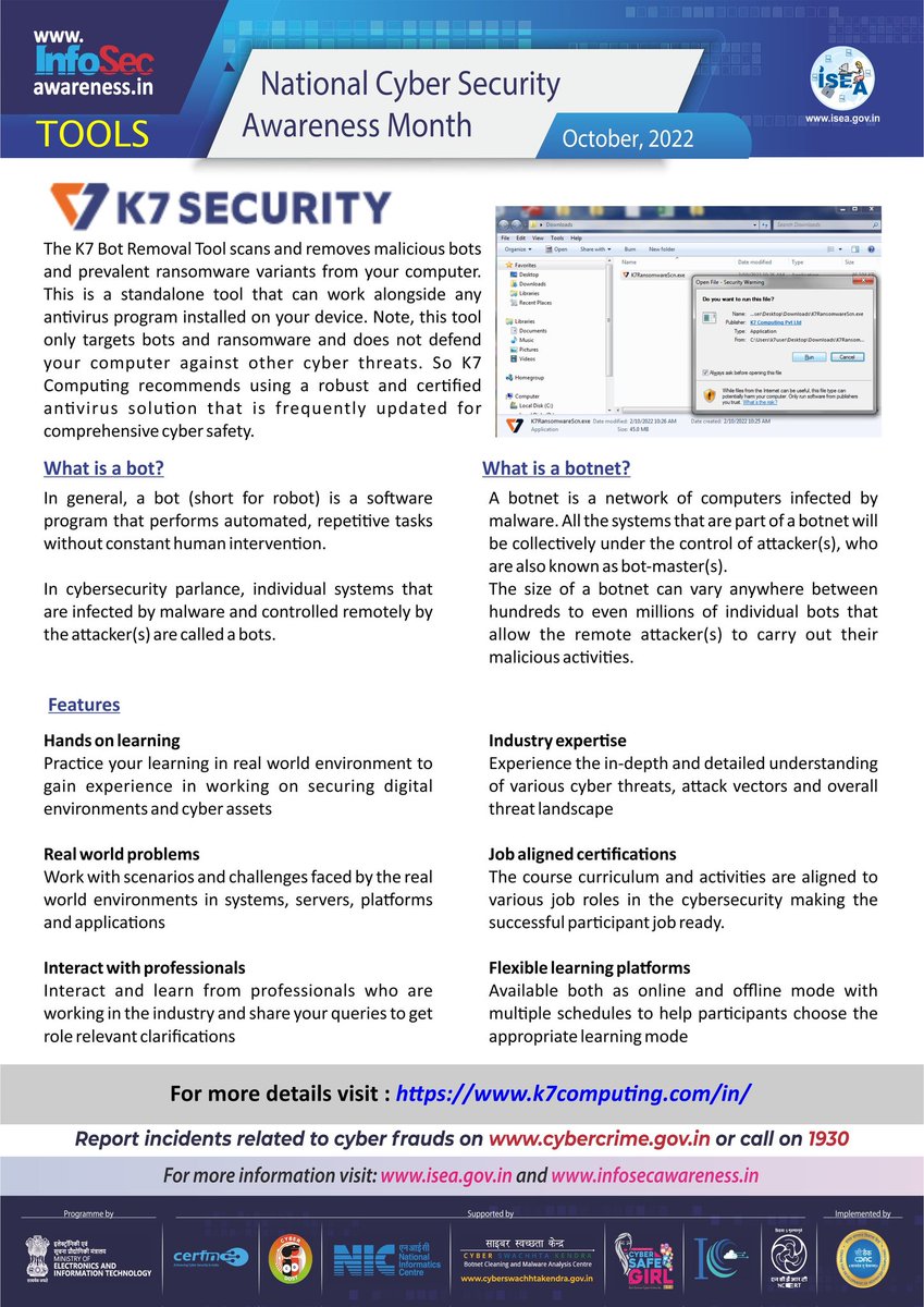 CERT-In is observing 'Cyber Security Awareness Month October 2022'
“See Yourself in Cyber”
"Never share sensitive information to unknown on Internet: Share 
PII with care"
<a href="/Goi_MeitY/">Ministry of Electronics & IT</a>
<a href="/_DigitalIndia/">Digital India</a>
#NCSAM2022 #CyberSecurityAwareness #IndianCERT #CyberSwachhtaKendra #CSK