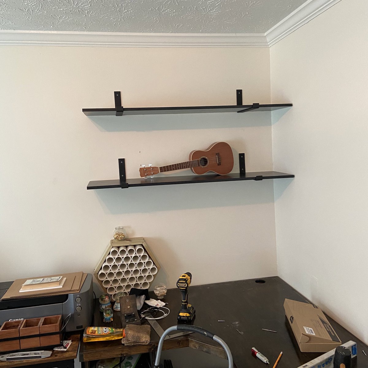 Shelves hung. Office is almost ready 🥹