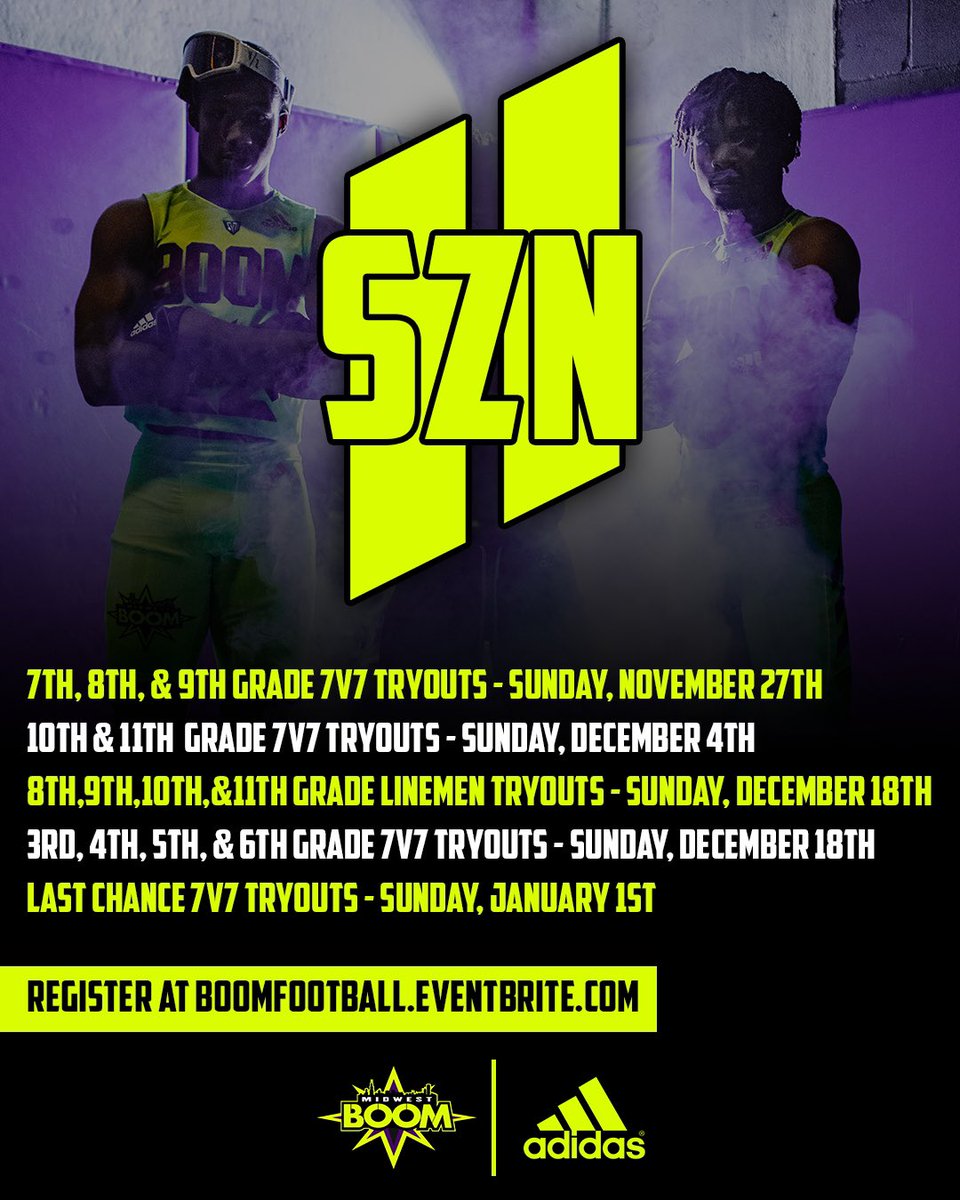 𝗦𝗼𝗿𝗿𝘆 𝗳𝗼𝗿 𝘁𝗵𝗲 𝘄𝗮𝗶𝘁.. 💣 SZN11 tryouts are LIVE! Register at boomfootball.eventbrite.com