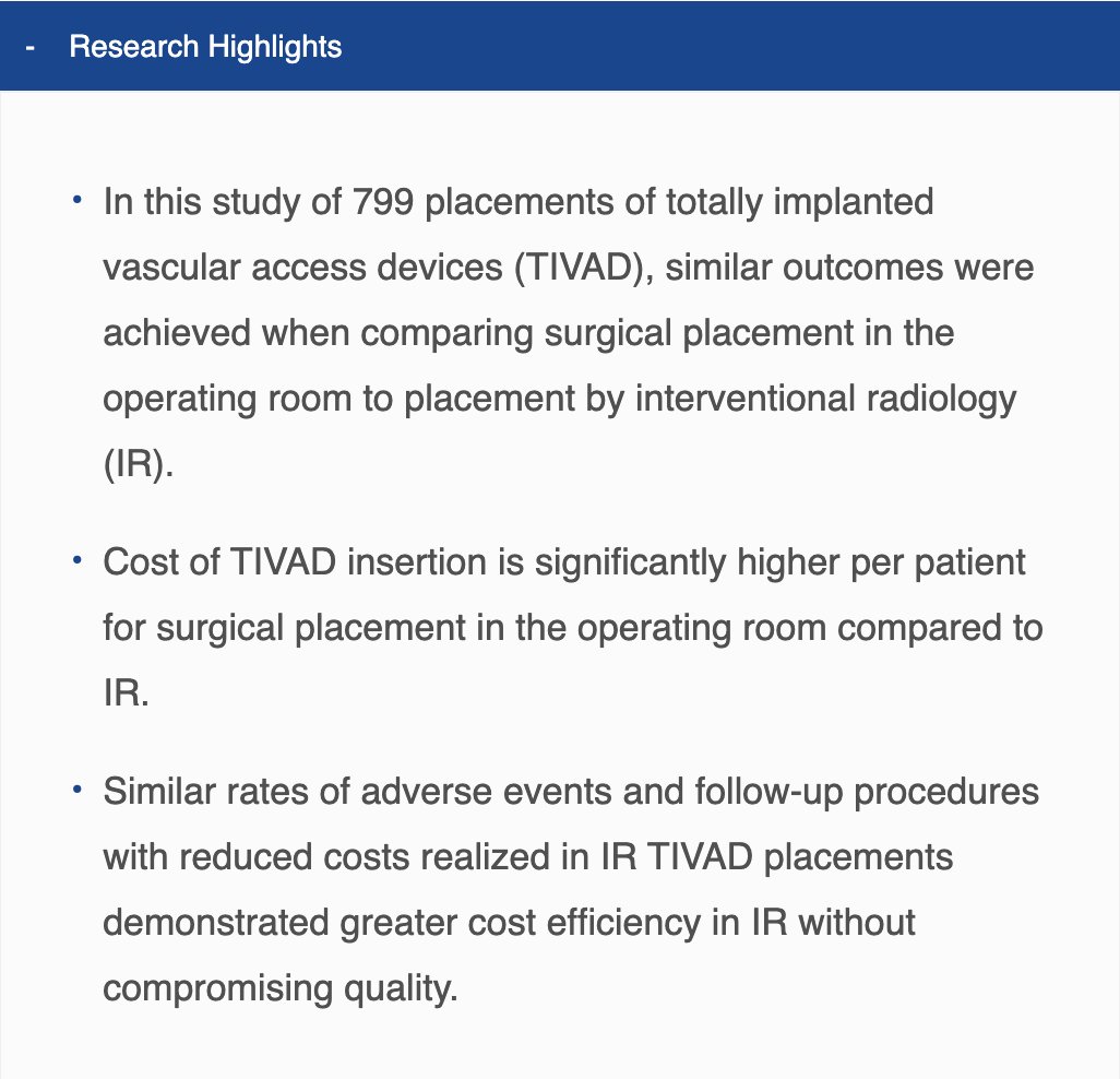 Interventional Radiologists Achieve Equivalent Outcomes and Lower Costs for Totally Implantable Venous Access Device Placement Compared to Operating Room Placement
<a href="/amdevane/">Mike Devane</a> 

OPEN ACCESS

ow.ly/wCho50L9oF4