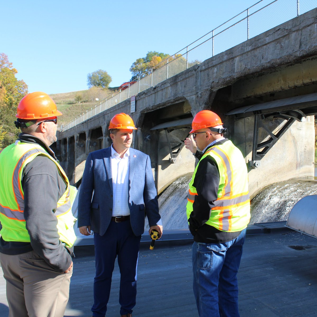 RepFinstad's tweet photo. Thanks to @BlueEarthCounty officials for the opportunity to tour the Rapidan Dam. I appreciated the up-close look at the dam, learning about future repair or removal options, and talking about the federal resources available. https://t.co/SKTcTQt0Fc