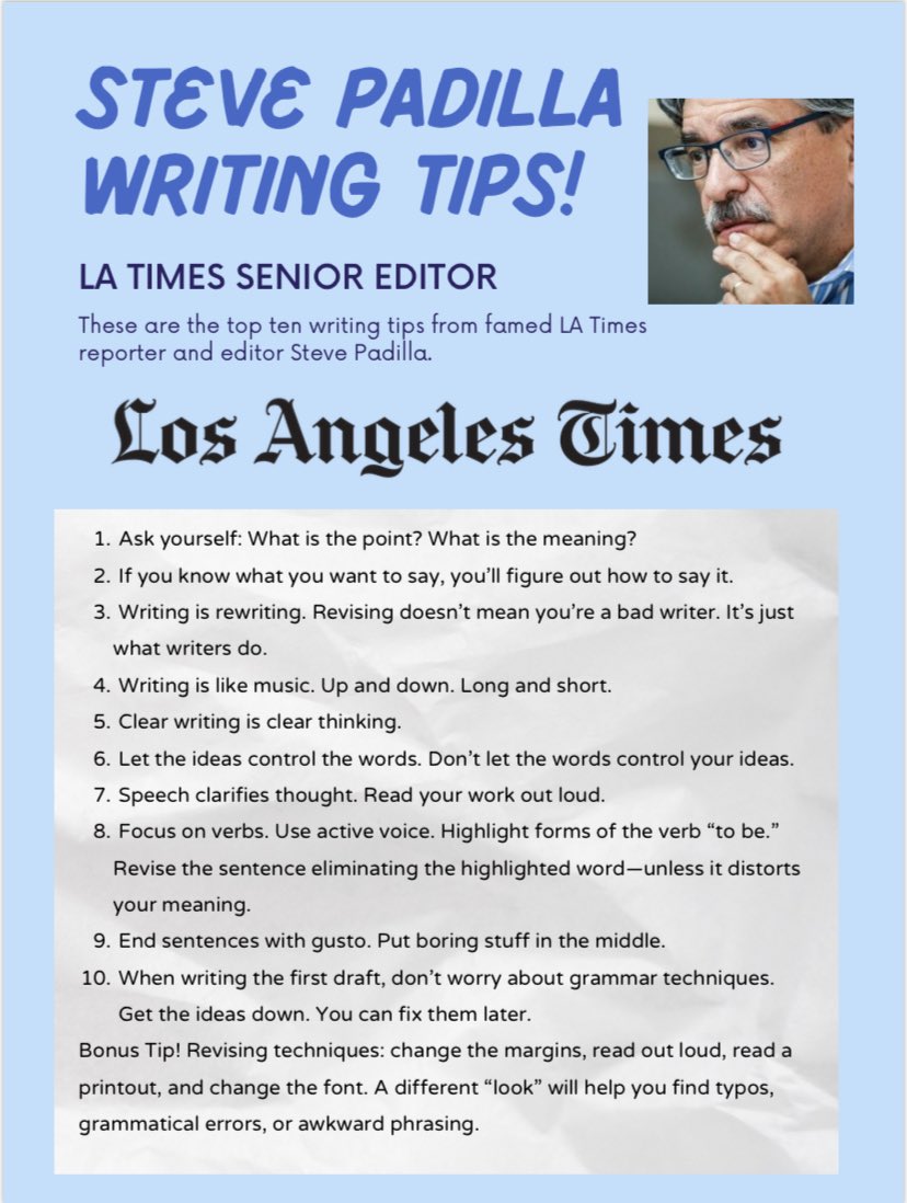 TobyGilbert8's tweet photo. Yes‼️AP Legal Affairs Writer @Maryclairedale on @StevePadilla2 @latimes #ColumnOne #editor a model 4 editors + journalists 2 work w/ secondary teachers! While he’s giving back 2 his alma mater @alhambrausd by teaching secondary teachers  his celebrated pro #WritingTips https://t.co/0aZ40z0SBy