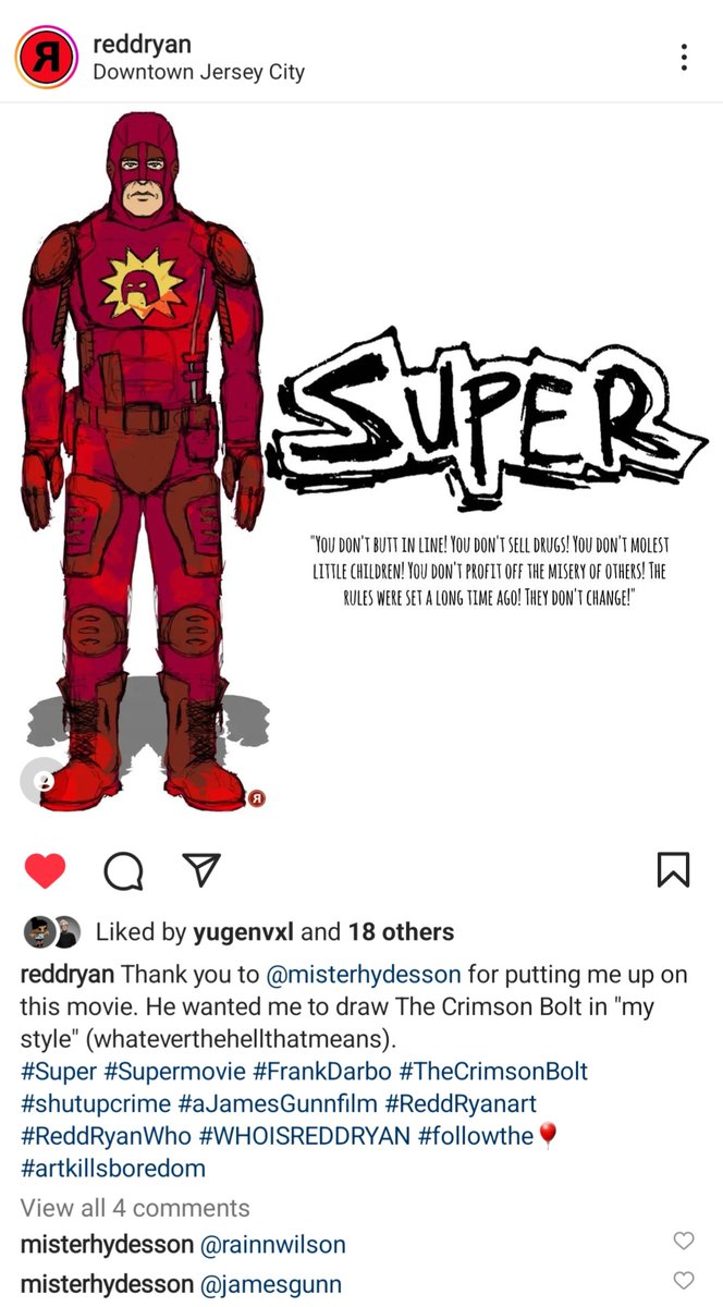 MisterHyde's tweet photo. CONGRATULATIONS TO MY AMAZINGLY TALENTED BROTHER @therealReddRyan FOR MAKING THIS FOR ME AND IT BEING RECOGNIZED BY GENIUS @JamesGunn HIMSELF!!! I asked him to please make me this piece with my favorite quote from the film "Super".
#jamesgunn #Super #reddryan #fanart https://t.co/1nDs4Dgre0