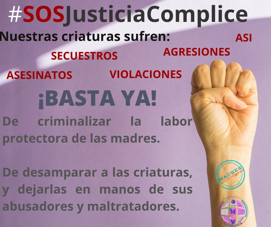 MadresProtect's tweet photo. Estamos hartas de no ser escuchadas. Cansadas de tener que luchar contra tanta violencia. Queremos a nuestras criaturas vivas,queremos a nuestras criaturas sanas, queremos a nuestras criaturas libres de violencia. Y queremos dejar de ser condenadas por ello. 
#SOSJusticiaComplice https://t.co/m6zIOH99rv
