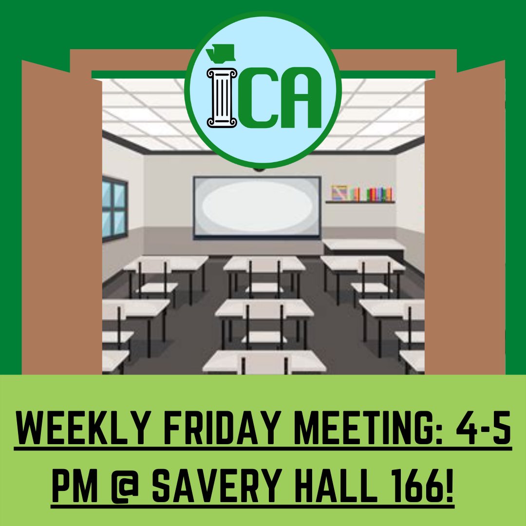 ICA weekly meetings this quarter will be on Fridays from 4-5pm in Savery 166! Join us each week to get involved with climate justice on campus and to meet new friends who care about climate!

Hope to see you there!