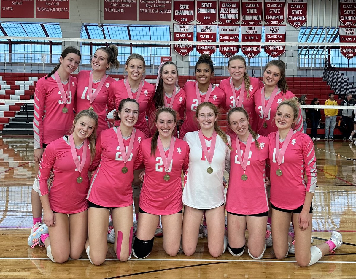 Back to Back Dig Pink Champs! 
🏐🥇🏐🥇🏐🥇🏐🥇
The Red Knights had a gritty day of competition yesterday taking home victories over DeLaSalle 2-0, St. Cloud Cathedral (2-1), #4 Holy Angels (2-0), and #8 Mahtomedi (2-1)! Thanks to all participating teams for a great tournament!