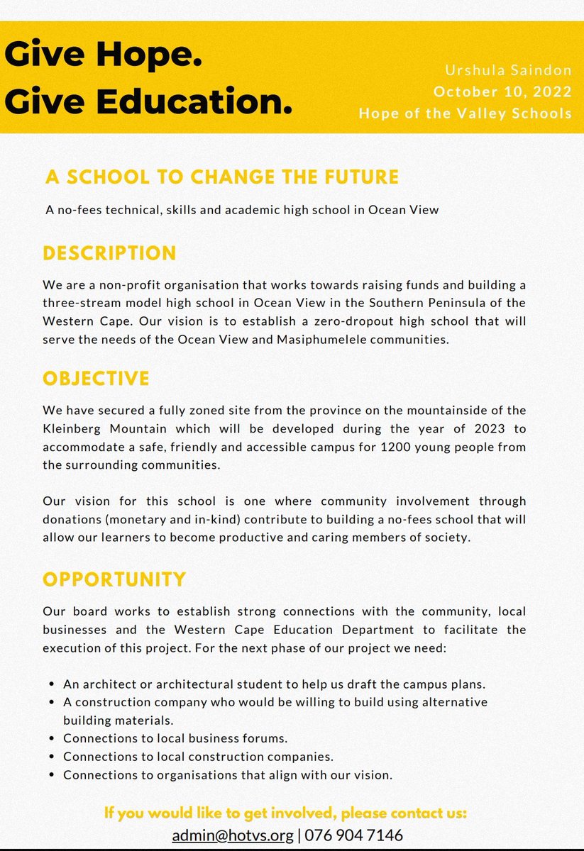 UrshulaSaindon's tweet photo. Anyone know an architect or architectural student who would be interested in making their mark on Educational Spaces? 

@YouthCapitalSA @architectmag @HouseandHome @SchoolLeadersSA @DebbieSchafer 

#collaboration #education #buildingschools https://t.co/77j8uSZirM