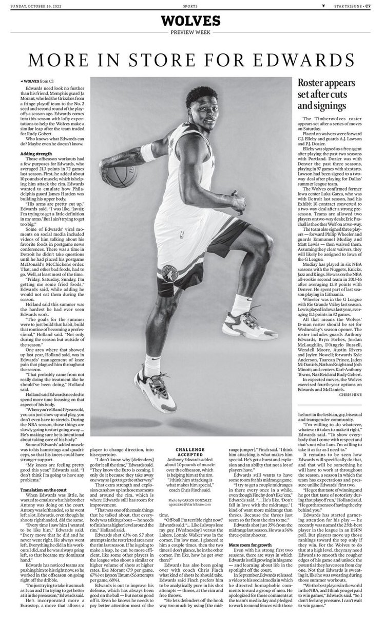 Here’s how this story on the inside of today’s .@StarTribune sports section. Photo here was by the great .@CarlosGphoto