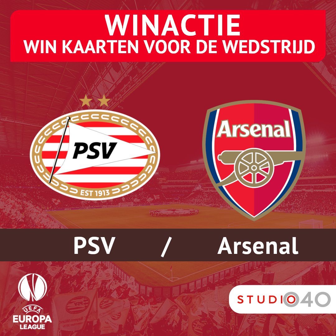 🔴⚪️ #WINACTIE <a href="/PSV/">PSV</a> - <a href="/Arsenal/">Arsenal</a>
De volgende wedstrijd in de #EuropaLeague staat klaar voor onze helden. En jij kan daar bij zijn!

Van maandag t/m vrijdag maak jij kans op 2 tickets bij #040indeavond ⚽️🎉.

Wat moet je doen?
SMS '040 + PSV + JE NAAM' naar 3010

#winnen #eindhoven