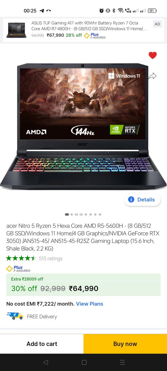 hemal007's tweet photo. #Fraudflipkart #420flipkart 

I order acer Nitro laptop with graphics card RTX 3050 and received LAPTOP with graphics card GTX 1640  on 30sept, after replacement request technician check and verified my received laptop wrong than ordered laptop, but still my problem not solved. https://t.co/W99cMTOYxg