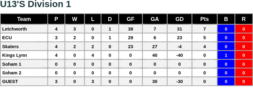 Thanks to Skaters RHC for supplying the results from their home tournament held at Neale Wade Academy Sports Centre.
The U13s Division 1 table has now been updated with the results of the latest tournament. ecrha.co.uk/leagues/u13s-l…