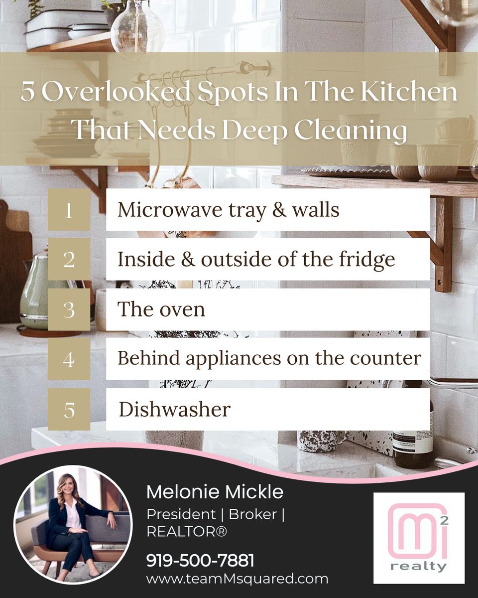 M2Realty's tweet image. Here are some top spots in the kitchen that get overlooked when it's time to deep clean your home!

Comment below with any other spots that get overlooked.

#cleaningtips #hometips #deepcleaningtips #cleaningexpert #cleanhome #kitchencleaning #kitchengoals