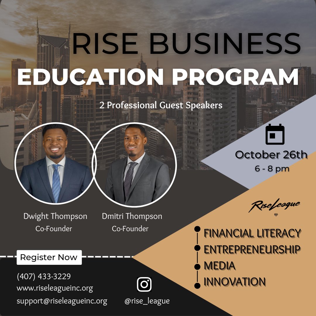 Rise Business Education Program is finally here!!! Our first seminar is October 26th from 6-8pm! We have 2 amazing guest speakers lined up and we will announce them later this week! If you know a high schooler that would be interested in our FREE program, don’t hesitate to DM us!