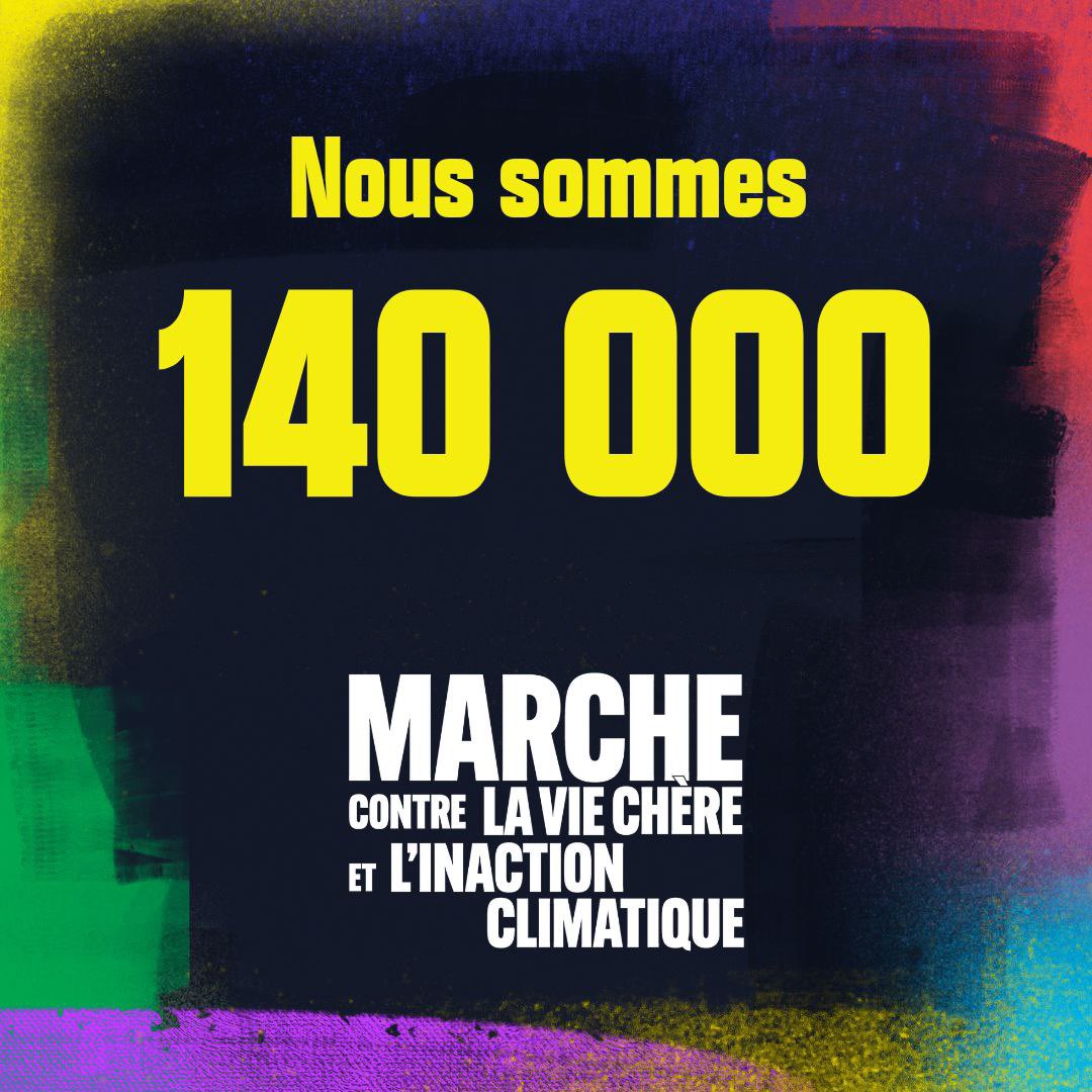 MathildePanot's tweet photo. 🔴 Nous sommes 140 000 personnes pour la Marche contre la vie chère et l'inaction climatique ! https://t.co/dutStuGQd0