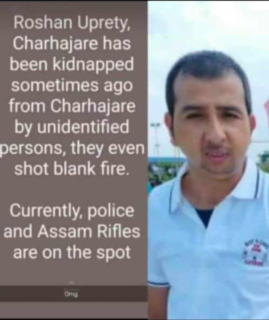 RajuBistaBJP's tweet photo. One of the neighbours from my home Village, Roshan Upreti was kidnapped by anti-social elements today.

I have reached out to Hon'ble Chief Minister Sh. @NBirenSingh ji, the DGP Manipur, and SP Kangpokpi district. (1/2) https://t.co/6rMzDUm9s6