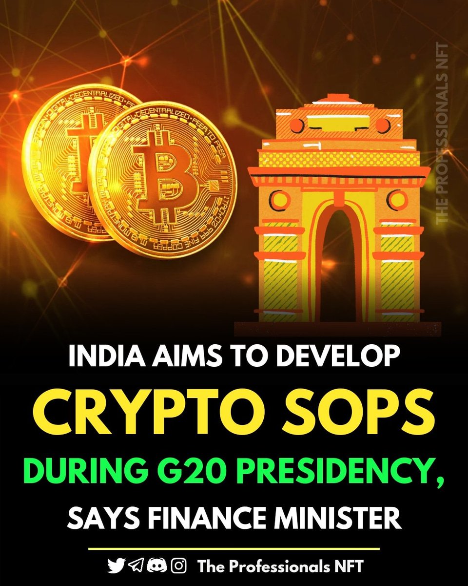 TheProfNFT's tweet photo. The finance minister of #India , Nirmala Sitharaman, revealed India’s plan to develop standard operating procedures (SOPs) for #cryptocurrencies during its G20 presidency, from Dec. 1, 2022, to Nov. 30, 2023.

Follow 👉 @TheProfNFT 

#CryptoNews https://t.co/2moKS8cxGR
