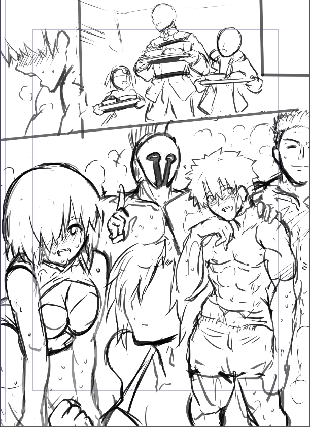 新刊ラフなう。こちらぐだマシュ汗だくックスを描くための導入部。健全な筋肉から生み出されるパワーあふれる魔力供給してこそ竿ぐだだと思うんです・・・! 