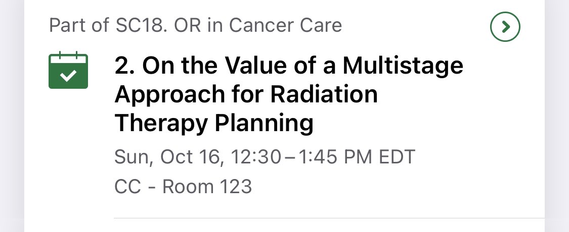 Happening now…Doran Wood presents our work on the value of multistage stochastic programming to radiation therapy planning. #INFORMS2022