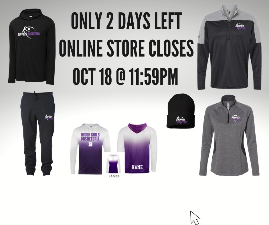 FINAL CALL!  remember to place your orders for your BGBB Gear. Head to buffalogirlshoops.org, scroll to the ORDER TODAY link, and start shopping.   GO BISON!!!