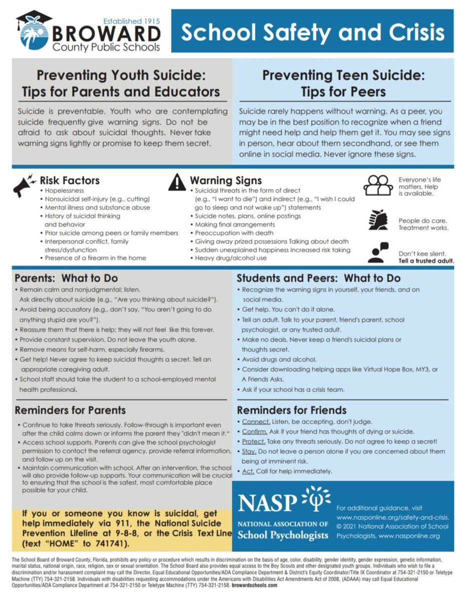 browardschools's tweet photo. .@browardschools has created a list of local, national and District mental health resources and services, and important information available to support students and families struggling with issues such as depression and thoughts of suicide. https://t.co/rZQjzZ48wl