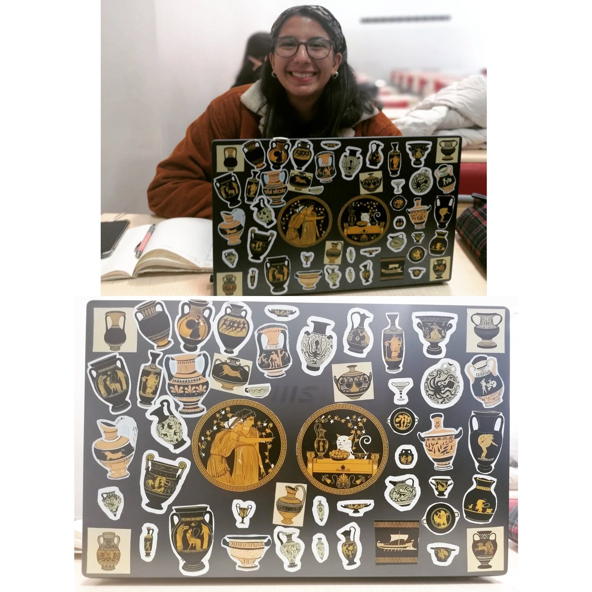 KLA_DTCF's tweet photo. Bir öğrencimizin dizüstü bilgisayar etiketleri. Sizce de çok hoş görünmüyor mu? 💛🏺⚱️♥️
#laptopstickers #lovelyconcept #classicalarchaeology #klassischearchäologie #ancientpottery #antikekeramik #classicalperiod #iconographicalart #redfigurevase #blackfigurevase https://t.co/fwt5sNpNUc