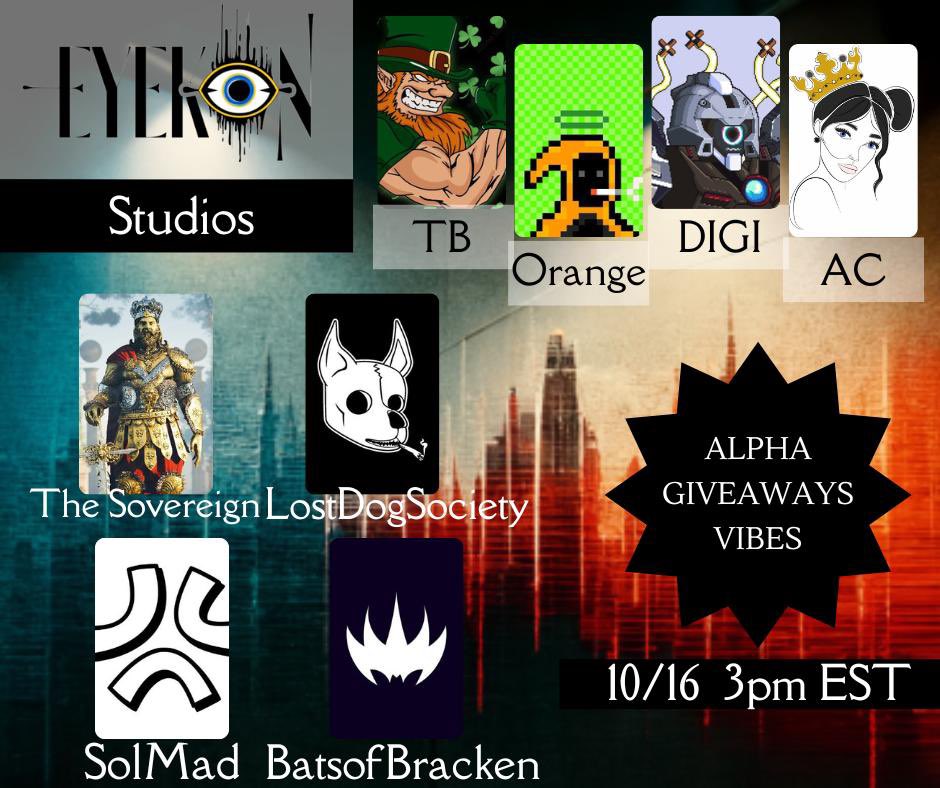 EYEKON ROUNDTABLE EP1 🔔ft

@TheSovereignNFT 
<a href="/batsofbracken/">Bats of Bracken</a> 
<a href="/LostDogSociety/">Lost Dog Society | APTOS 31/10</a> 
<a href="/SolMadNFT/">Mad Labs</a> 

with your hosts: 
@Crouserrr 
<a href="/TheBeardedFools/">TB</a> 
<a href="/orangeape/"></a> 
@actwenyfity3 

alpha chats and some EYEKON invites👀
you don’t wanna miss this one! 

join us 👇🏼
 x.com/i/spaces/1OdKr…