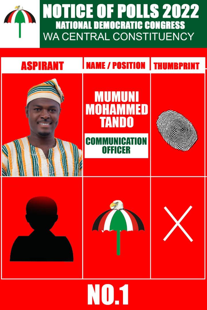 AliuMahama6's tweet photo. Go for Gold. Vote #MMT for Wa Central Communication officer.

Very Affable and Transparent.

Have never met an Honest Politician like him. https://t.co/eZsT0ABWKP