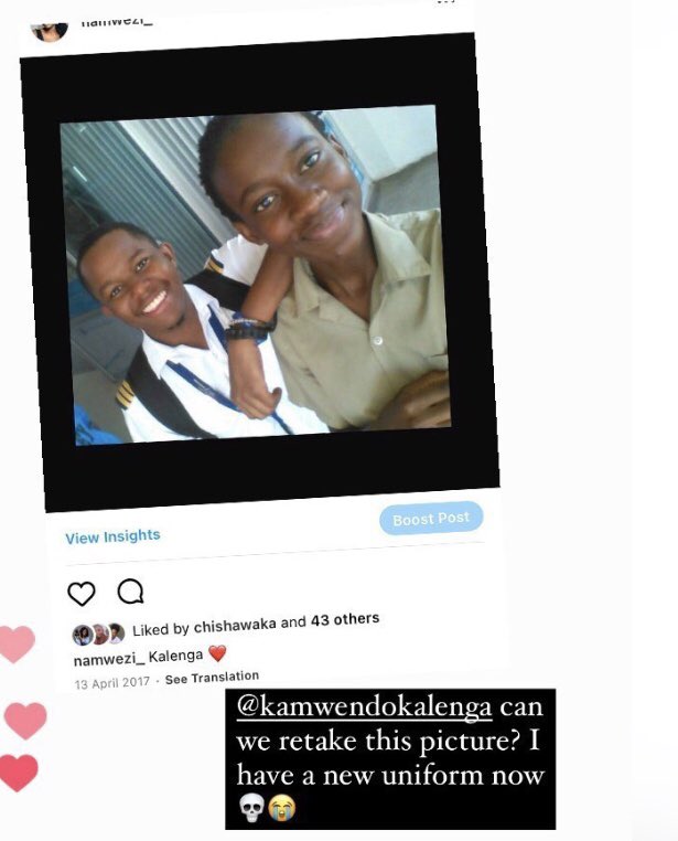namwezi06's tweet photo. I saw @KalengaKamwendo’s article in the news paper when I was in grade 11,looked into aviation and fell in love with it. I bumped into him at the airport when I was in my school uniform (grade 11) Fast forward I met him again in my new uniform. 
Can we all agree he doesn’t age?😂 https://t.co/yJTRz5fIVb