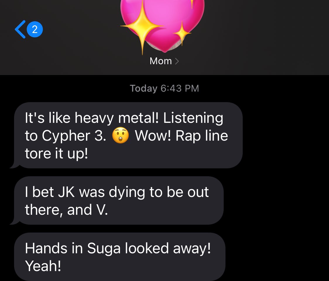 sugarpunk_shop's tweet image. My mom texting me while watching the concert…I save these because they are so cute 🥰 💜💜 #btsarmymom #BTS
