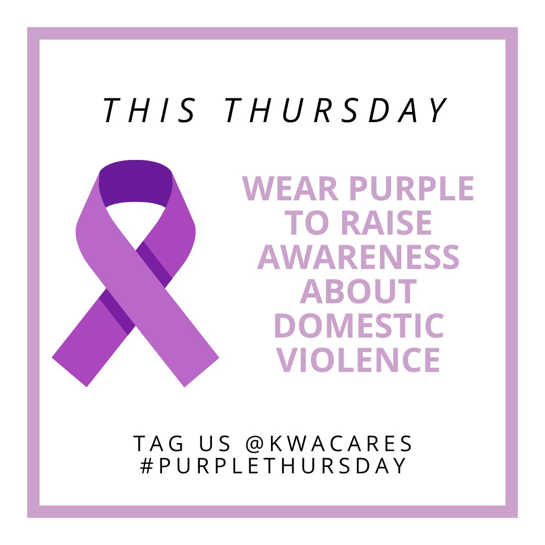 KWACares's tweet photo. This Thursday, wear purple to raise awareness about domestic violence. #PurpleThursday is a national day of action during #DVAM. Post a picture and tag us on FB, Twitter, and Instagram @kwacares. Let's rally together to #endtheabuse. Learn more at https://t.co/x5ySBqhJRh https://t.co/oDS4cECfGc