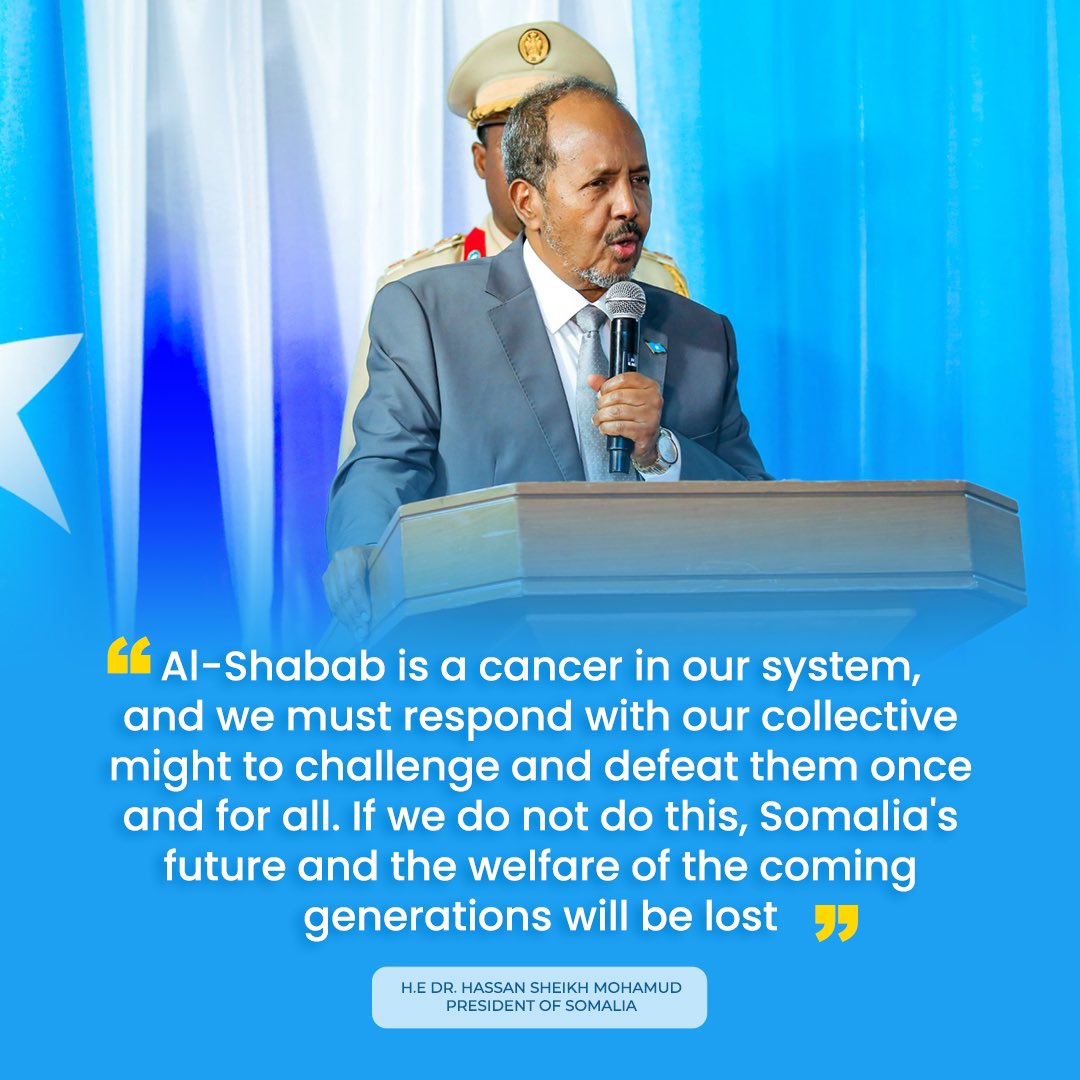 HassanSMohamud's tweet photo. For us to all truly be safe, we must move away from both policies of containment &amp; degrading to fully pursuing total elimination of Al-Shabaab &amp; all other terrorist groups on a permanent basis. We must eliminate terrorists from our communities &amp; country. There is no turning back. https://t.co/7JWZzbPXju