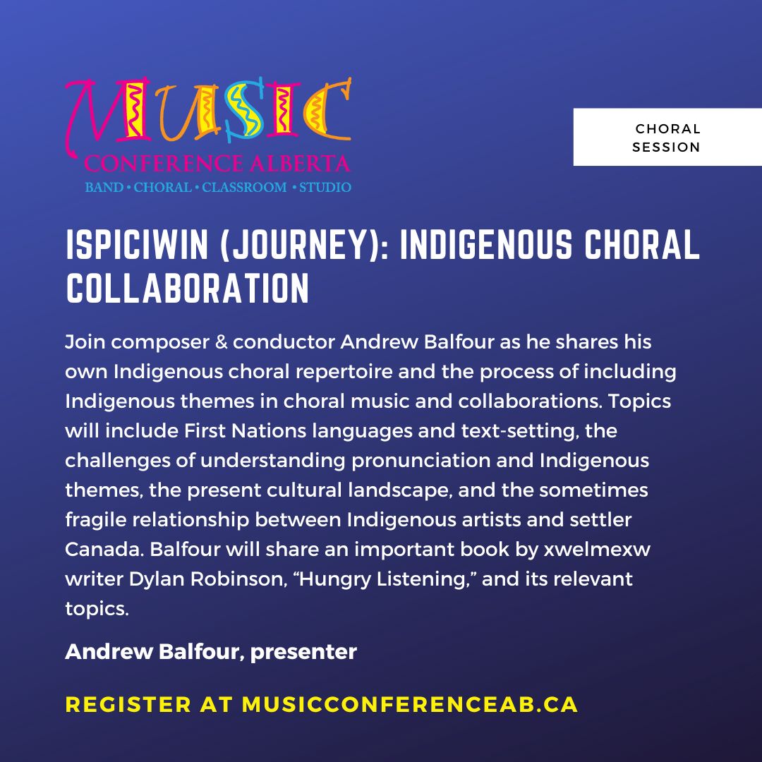 Andrew Balfour joins #mca22 for "Ispiciwin (Journey): Indigenous Choral Collaboration" and "Indigenous Choral Collaborating 2022" ​​​​​​​​​​​​​​​​​​#abeducation #musiced #alberta #music #education #choir #band #studio #teachers #learning #professionaldevelopment #yegarts #yycarts