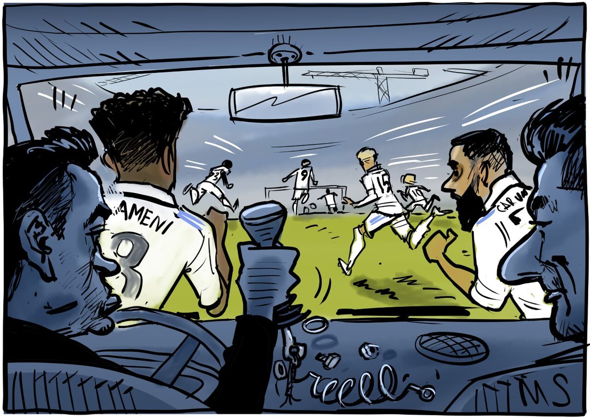 marca's tweet photo. 👋🚌 El Real Madrid deja atrás a la Xavineta

🎨 Colaboración especial de @yesnocse en @MARCA

#ElClásico https://t.co/Bzagz8sl8T