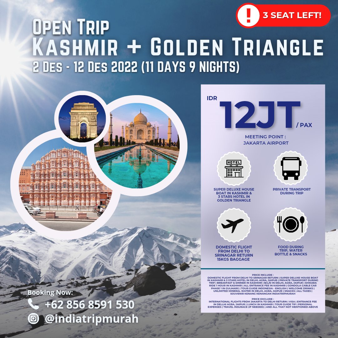 khansamanda's tweet photo. ✨ OPEN TRIP INDIA - KASHMIR + GOLDEN TRIANGLE 11 DAYS 9 NIGHT
2 DES - 12 DES 2022

ONLY : 12JUTA / PAX!

DP ONLY : 3JUTA
MAX PELUNASAN : 25 NOV 2022

ADAKAH WARGA TWITTER YANG MAU IKUT? https://t.co/UIxwrsGU0V