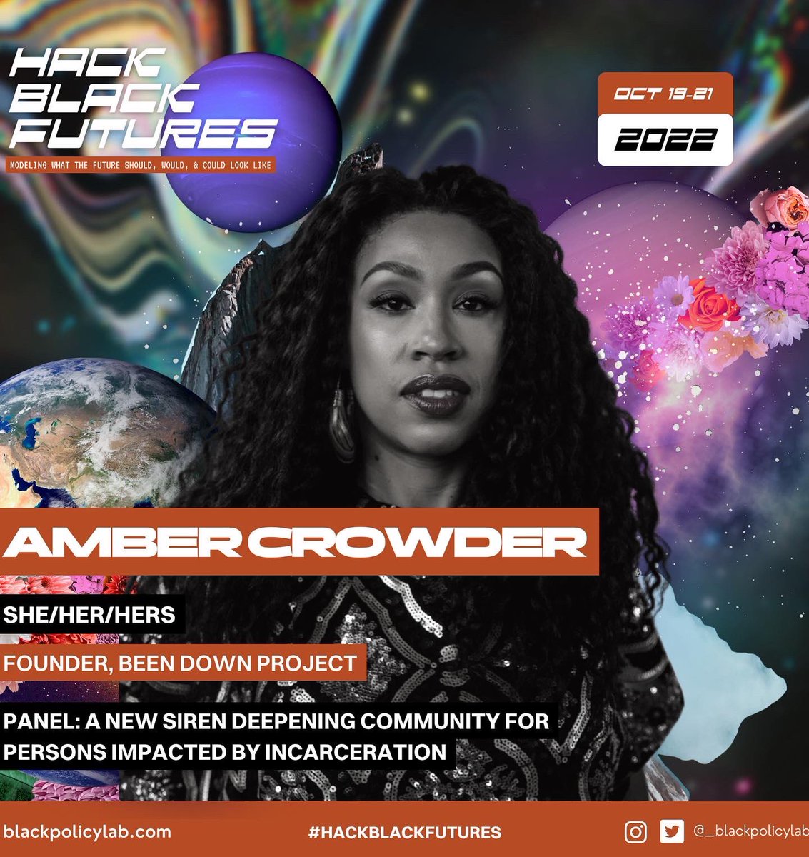 PinkCornrows's tweet image. The free 5th @_BlackPolicyLab kicks off this week with theme #HackBlackFutures. Excited to have Amber Crowder, founder of @BeenDownProject share how digital spaces can hack the outcomes for persons impacted by incarceration. Register and share  blackpolicylab.com #BPL2022