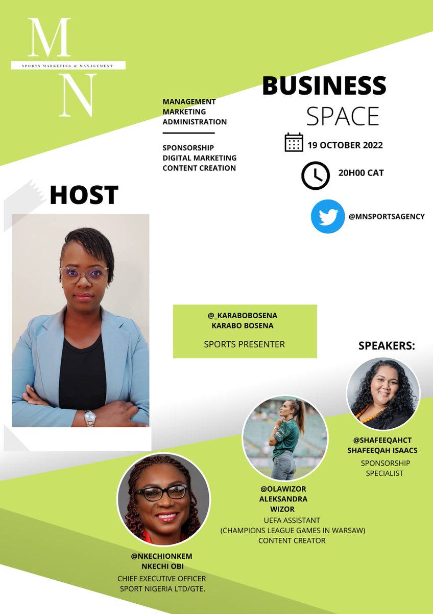 MNSportsagency's tweet photo. This Wednesday, @_KaraboBosena hosts @Shafeeqahct @NkechiOnkem &amp; @olawizor https://t.co/kIN68Fs9Ht