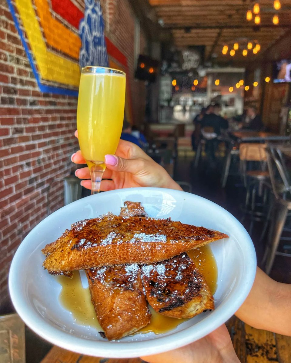 Brunch is just breakfast without an alarm 😂  Join us for Sunday Brunch and try out our delicious French Toast and Mimosas 🍳🥂