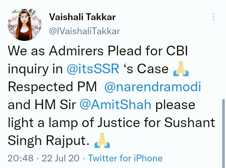 its_AkRaj's tweet photo. Last four tweets of #VaishaliTakkar @IVaishaliTakkar are on SSR for his justice ! 

Rip #VaishaliTakkar 🙏 https://t.co/uCMs3YBgRb