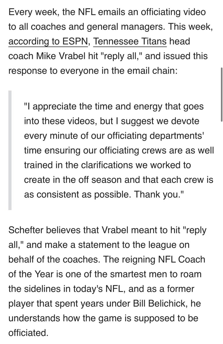 eastonfreeze's tweet photo. #Titans Head Coach Mike Vrabel sent this message to the entire league in regards to recent officiating issues https://t.co/lvkd3lSeQc