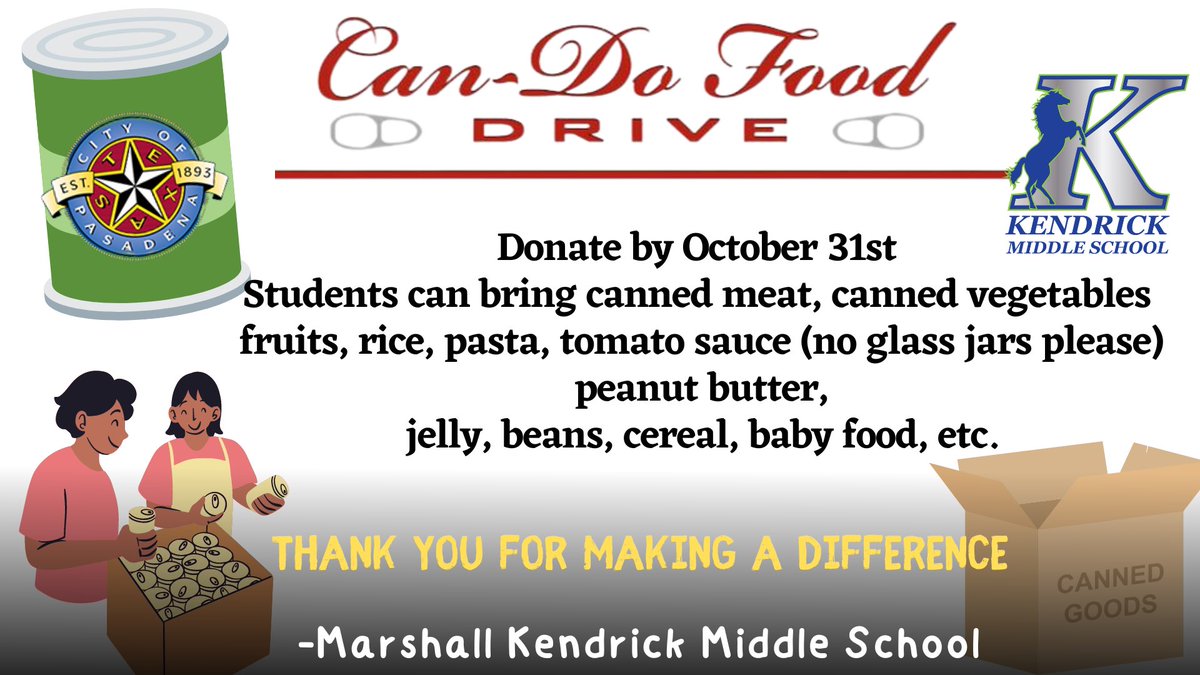 KendrickBroncos's tweet photo. Our campus is participating in our city’s annual Can-Do Food Drive!  Help us collect food items that will help provide a more joyful Thanksgiving and holiday season to our community. 

Thank you for making a difference! 💙 #CanDoFoodDrive https://t.co/ZZbROgyyvs