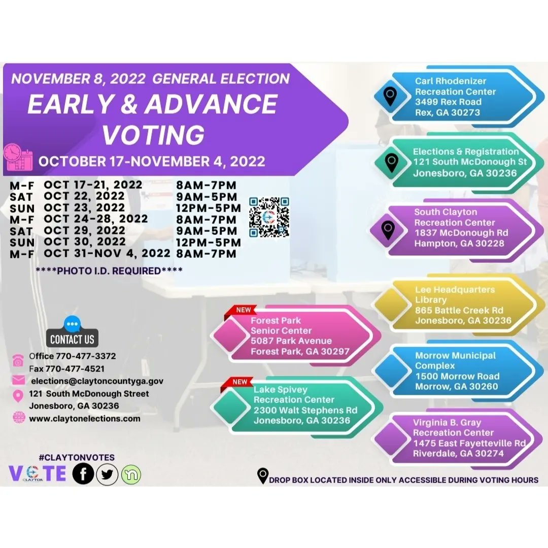 ClaytonAlphas's tweet image. Sharing early and advanced voting info for Clayton County residents! Please make a plan and go vote!! Early voting starts tomorrow!! 

#AlphaPhiAlphaFraternityInc #claytoncountyalphas #pigammalambda🤙🏾🤙🏾🤙🏾 #AVotelessPeopleIsAHopelessPeople  #FirstOfAll #wevote #everyelection