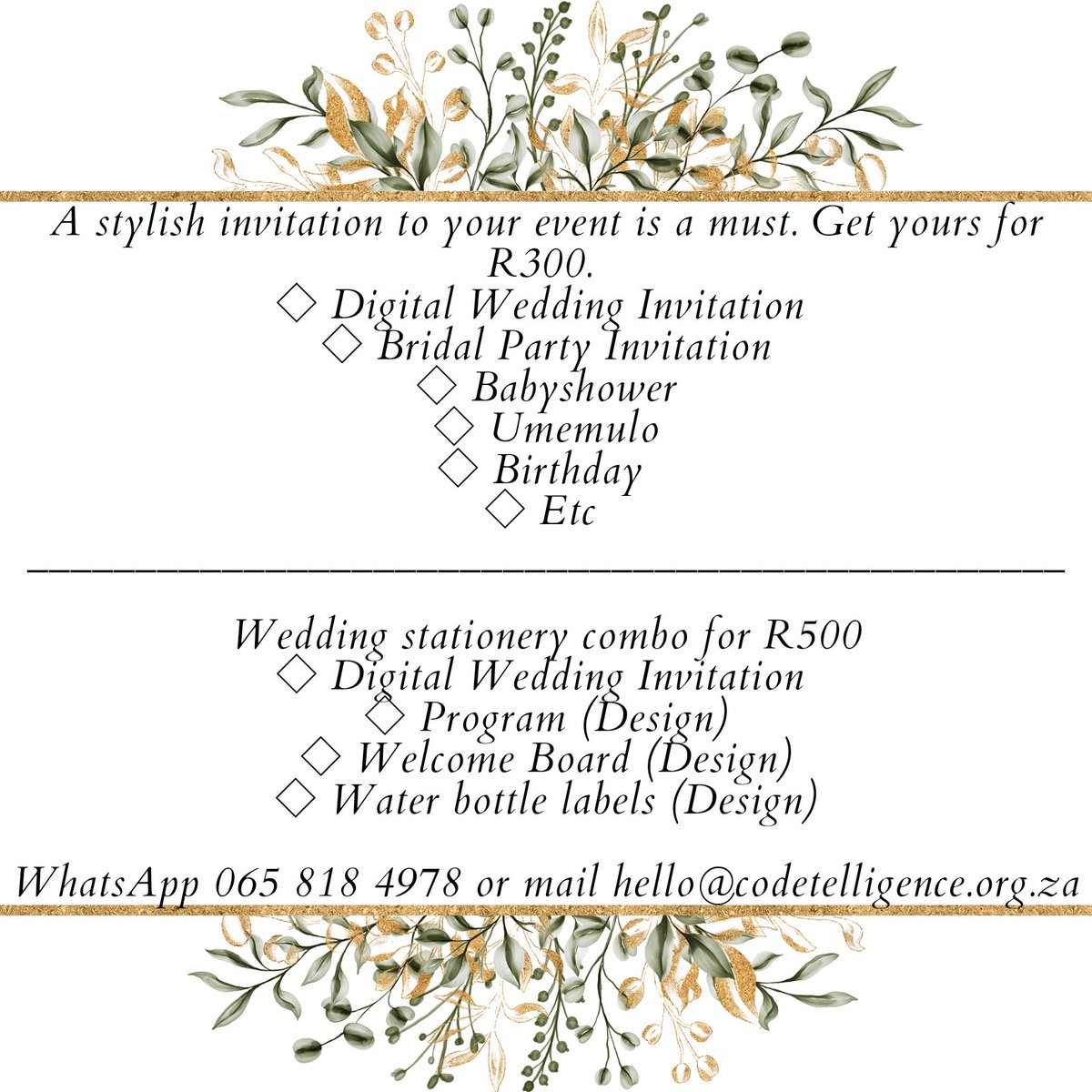 beyond_codepro's tweet image. Video Invitation (Wedding/ Baby-shower/Tombstones/bridal-shower, etc)
Whatsapp 065 818 4978 for your order, only R300!