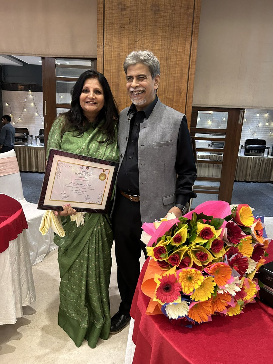 SinghTaneya's tweet photo. On the occasion of #WorldAnesthesiaDay, my father Prof (Dr) Surendra Singh was conferred the honour of the Lifetime Achievement Award by the Indian Society of Anaesthesiologists Lucknow Chapter. I couldn’t have been prouder to be standing in the audience and cheering him on. https://t.co/4LEshbp8Jr