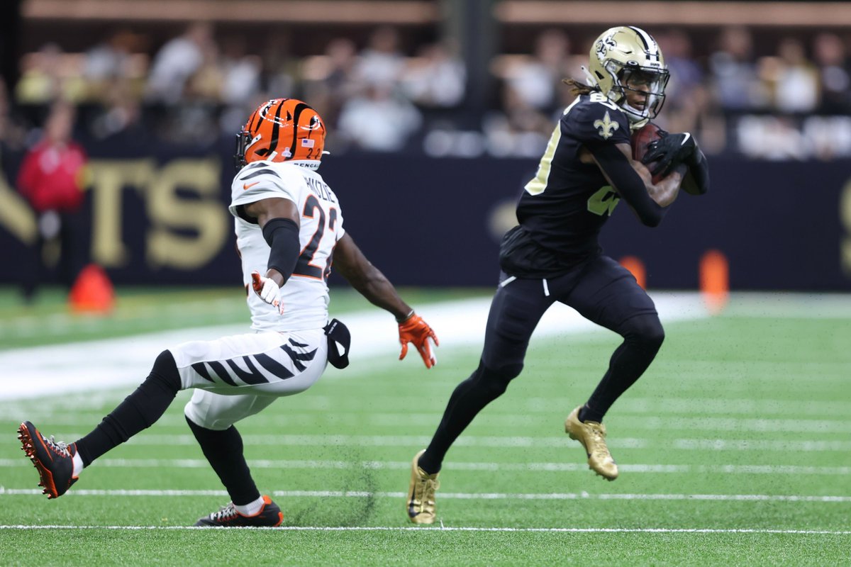Saints's tweet image. First career NFL touch = first career NFL TD

🫡 @RashidShaheed 

#Sants | @weberstatefb
