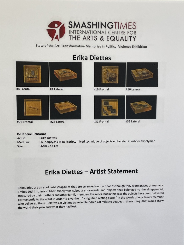 The incredible work of <a href="/erikadiettes/">Erika Diettes</a> Colombian visual artist  #DublinArtsandHumanRightsFestival <a href="/ChocFactoryDub/">Chocolate Factory</a> <a href="/TMemoryPartners/">Transformative Memory Network</a> @IncoreInfo <a href="/TJI_/">Transitional Justice Institute</a> <a href="/HTRinfo/">HTRinfo</a> @conflicttextil1 #MemoLab <a href="/Smashing_Times/">Smashing Times</a>