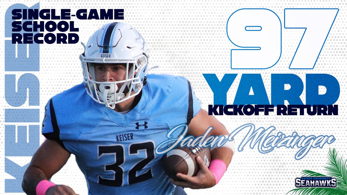 🚨 𝗦𝗰𝗵𝗼𝗼𝗹 𝗥𝗲𝗰𝗼𝗿𝗱 𝗔𝗹𝗲𝗿𝘁 🚨 ICYMI: Jaden Meizinger opened Saturday’s game with a 97-yard kick return for a TD. The return broke the school record previously held by Caleb Walls (91 yards) versus Reinhardt last season (11/20/21). #DefendtheBeach #SeahawkFast